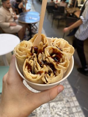 Banana and caramel ice cream rolls  at Roll & Chill in Valletta