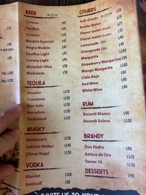 Menu at Pepe's Tacos in Puerto Vallarta