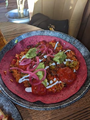 Vegan burrito bowl at Turing Tap in Manchester