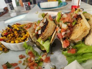 Veggie tacos and street corn at The Sandbar Beach Eats in Hilton Head Island