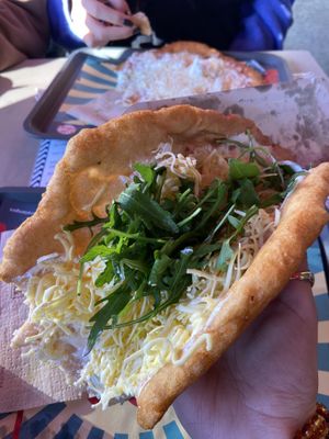 Vegan Langos with rocket added as an extra   at Retró Lángos Budapest in Budapest