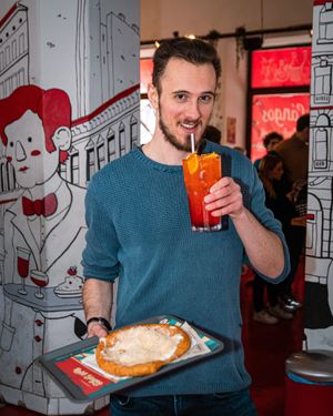 Sour cream and cheese lángos with lemonade at Retró Lángos Budapest in Budapest