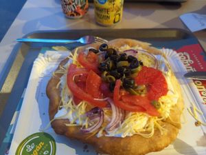 Clearly labelled vegan options, including vegan cheese and sour cream. Staff speak English. Food is plentiful and delicious. at Retró Lángos Budapest in Budapest