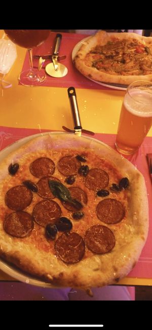 pepporoni and vegetarian in the back at Freedom Pizza in Madrid