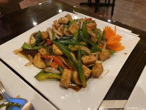 Spicy Basil Leaves Stir Fry at Yummy Thai in Flower Mound
