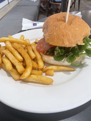 Vegan burger  at Somewhere Over Coffee in Rainbow Beach