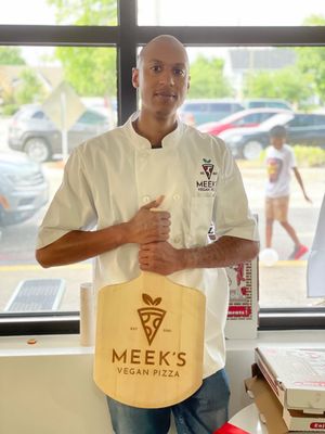 Owner Demetrius Walker at Meek's Vegan Pizza in Houston
