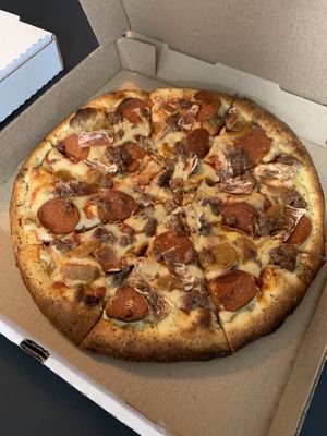 The Meathead  at Meek's Vegan Pizza in Houston