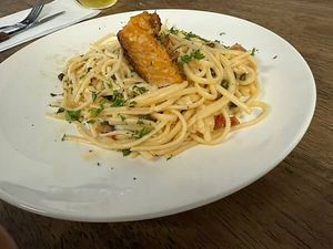 Pasta Al Limón at Meek's Vegan Pizza in Houston