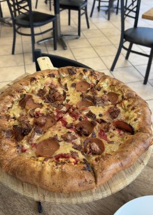 Stuffed crust meat lovers  at Meek's Vegan Pizza in Houston