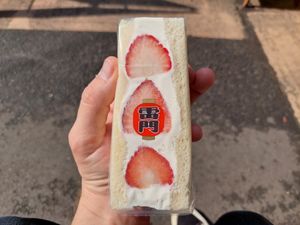 Strawberry sandwich at Hatoya's Vegan Fruit Sandwiches in Tokyo