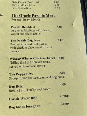 This is the dog menu - cute...  at The Oracle Patio Cafe and Market in Oracle