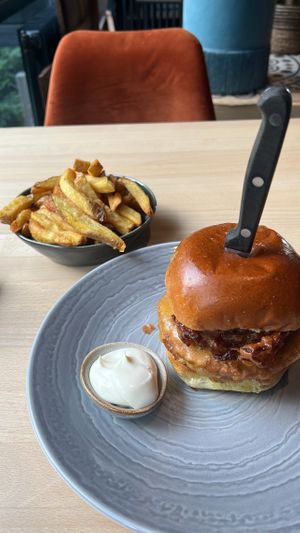 The Vegan Burger with Fries on the side.  at Beau Street Food in Wageningen
