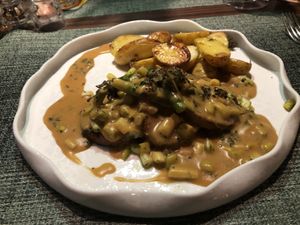 Seitan chick-wheat and asparagus in cognac gravy.. mmmh!!! excellent  at Isolino Ristorante Wine Bar in Locarno