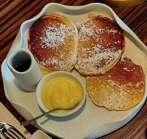 Vegen or vegetarian Pancakes for breakfast!! at Isolino Ristorante Wine Bar in Locarno