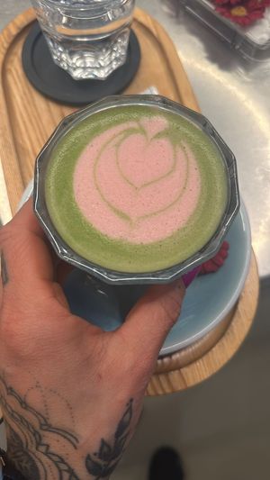 Matcha-Oat-Cappuccino-Beetroot-Art at Isolino Ristorante Wine Bar in Locarno