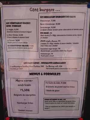 Burger menu with vegan option at Completement Givrés in Corsica