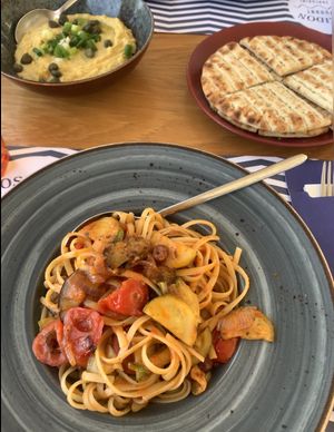 selection of vegan food at Poseidon in Santorini