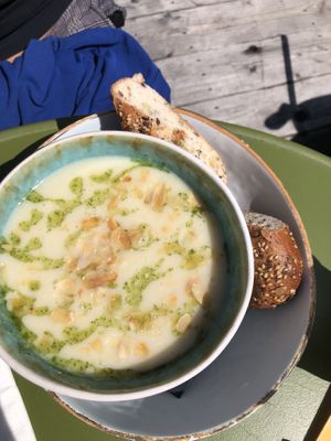 Cauliflower soup with gluten free bread  at Pof in Amsterdam