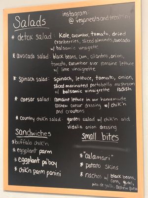 Menu on day 2 at Vegan Eats and Treats Cafe in Glen Rock