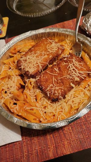 crispy tofu with penne ala vodka  at Vegan Eats and Treats Cafe in Glen Rock
