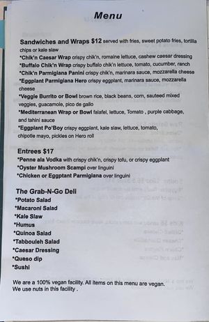 Their menu!!! We had the penne ala vodka, ceasar salad, and chocolate cake and it was to die for!!!! So worth it!!  at Vegan Eats and Treats Cafe in Glen Rock