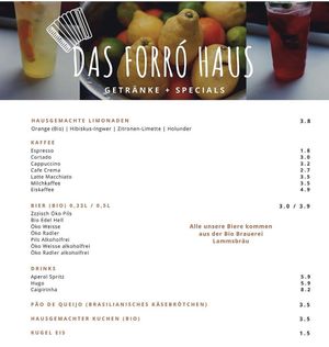 Getränkekarte at Das Forró Haus in Stuttgart