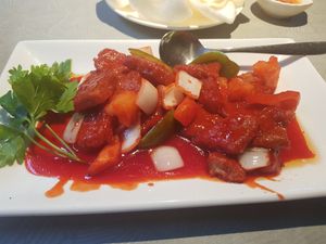 Hong Kong style sweet and sour vegan chicken at Master Restaurant in Newcastle Upon Tyne