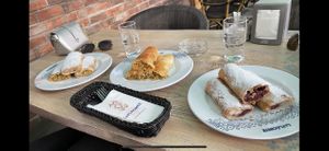 Pies: apple, pickled cabbage and cherries  at La plăcinte in Bucharest
