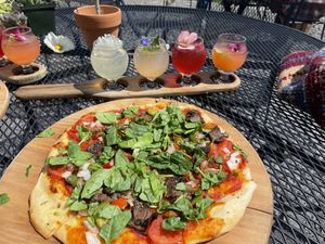 Vegan pizza with mocktail flight  at Crazie Daisy's - Garden Cafe in Camillus