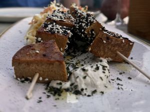 Oriental seitan skewers  at Oliva Grill in Krk