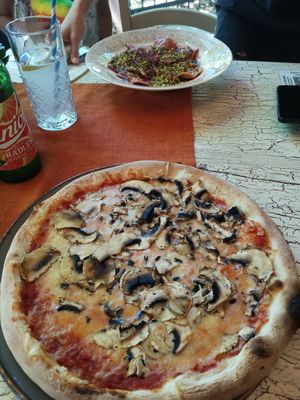mushroom vegan pizza and ravioli at Gostilnica Pizzeria Gust in Izola