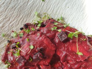 Beets ravioli at Gostilnica Pizzeria Gust in Izola