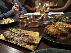 Aubergine, onion bajis, broccoli   at Khai Khai in Newcastle Upon Tyne