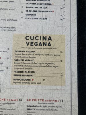 Vegan options at Garage Buona Forchetta in Coronado