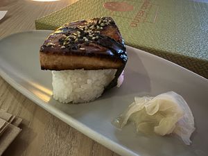 Vegan Spam (tofu) Musubi  at Outer Orbit in San Francisco