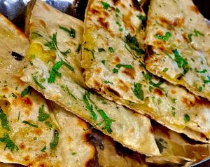 Kulcha Naan (potato and spices filling) €4.50  at Clay Oven in Albufeira