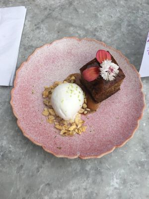 Caramel banana cake at Victors in Oxford