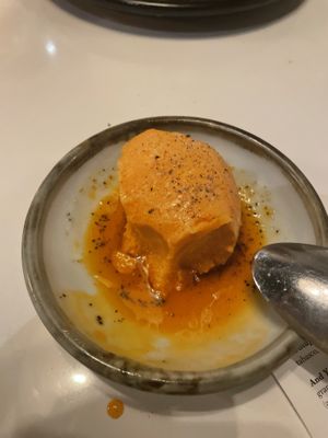 Carrot sorbet with salt/pepper chili oil  at Sueño in Dayton