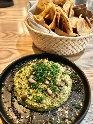 Pumpkin seed dip and tortilla chips  at Sueño in Dayton