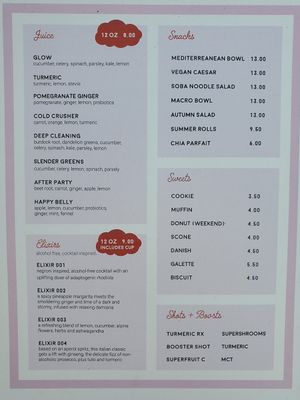Menu at Superbloom in San Diego