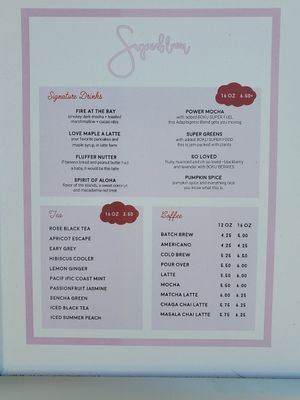 Menu at Superbloom in San Diego