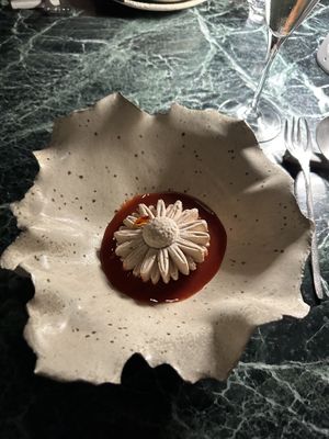 Each course featured interesting dinnerware.   at Aleria Restaurant in Athens