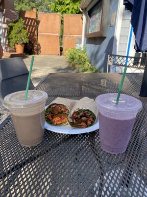 Smoothies and seitan wrap!   at Wildflower Vegan Café in Millville