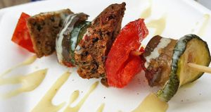 seitan skewer at Wildflower Vegan Café in Millville