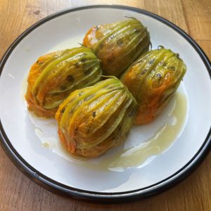 Stuffed Zucchini Blossoms
Rice, black currant, fresh herbs (Vegan)  at Nevale Mutfak in Istanbul