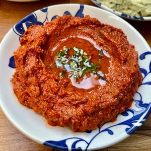 "Muhammara"
Roasted capia pepper, sweet pepper and tomato paste, garlic, walnut and fresh thyme (Vegan) at Nevale Mutfak in Istanbul