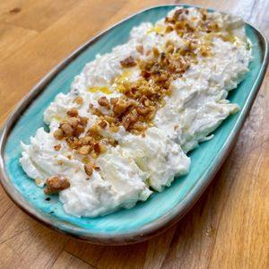 Celery Roots with Sour Apple
Grated celery root, sour apple, strained yoghurt, walnut, orange, garlic (Vegetarian) at Nevale Mutfak in Istanbul