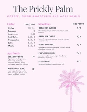 Menu at The Prickly Palm in Cedar Key