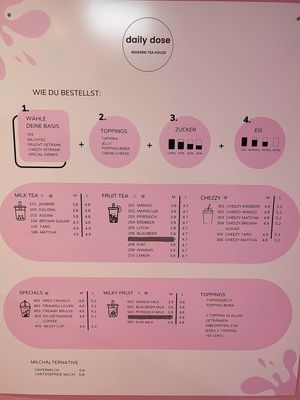 Drink menu at Daily Dose in Bad Toelz